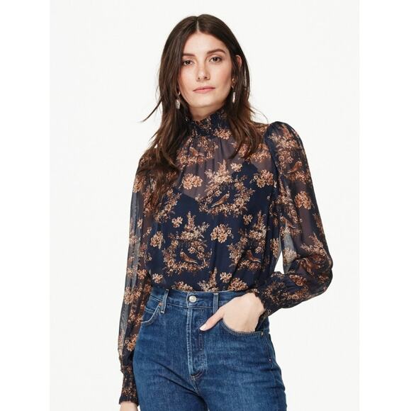 NWOT CAMI NYC The Willa Toile Print Silk High Neck Blouse - Picture 1 of 11